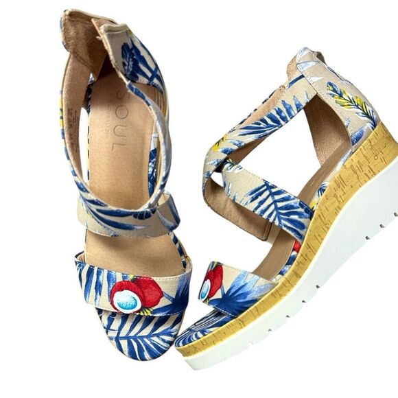 Naturalizer Soul Blue & Red Tropical Platform Sandal - Picture 1 of 8